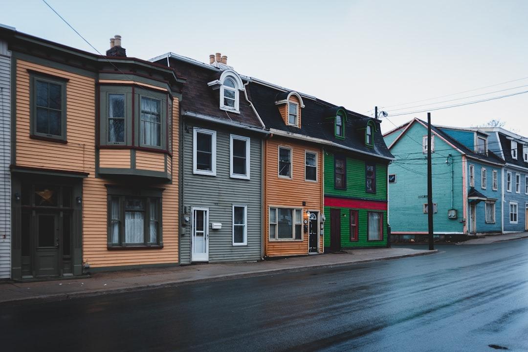 Neighborhood with uniformly painted homes